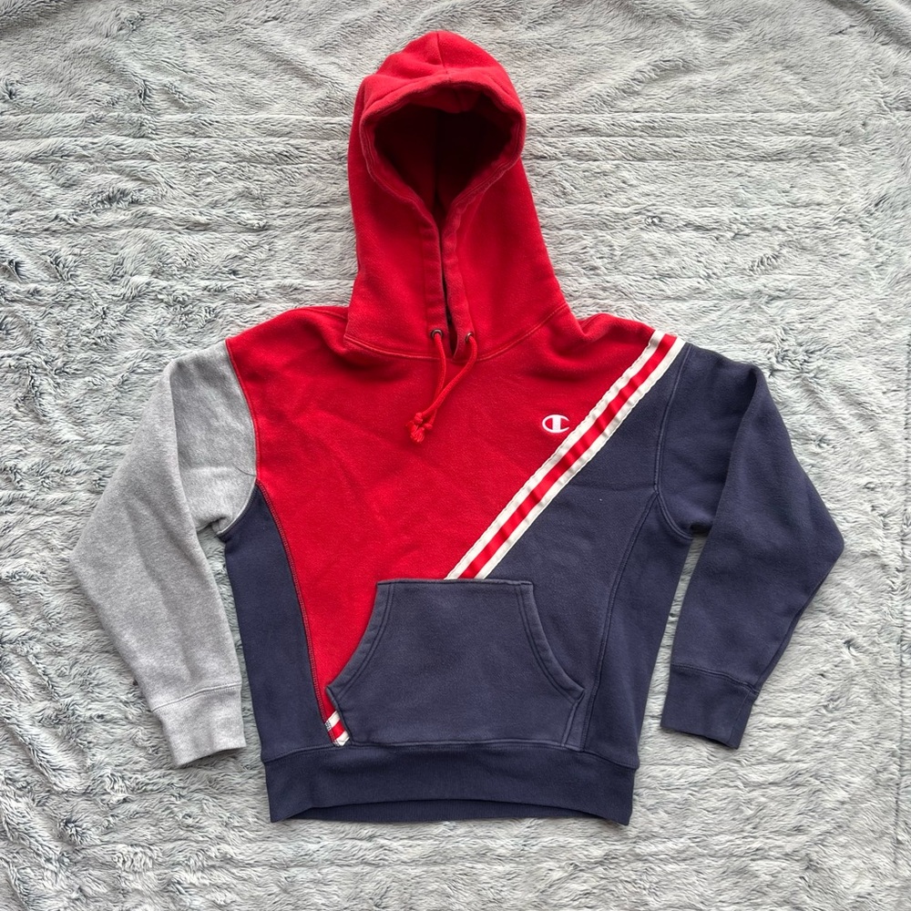 Champion Women's Tri-Color Hoodie - Red, Gray, and Blue